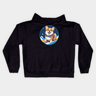 Corgi on Snowboard Kids Hoodie